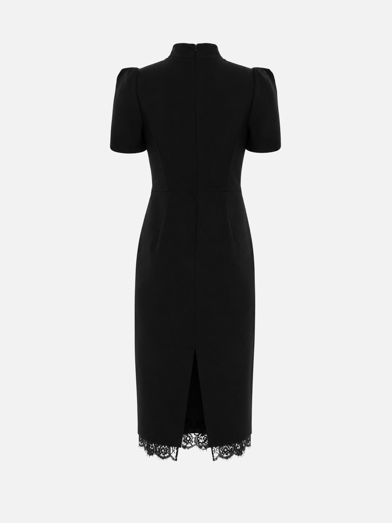 Midi dress with a statement neckline and lace