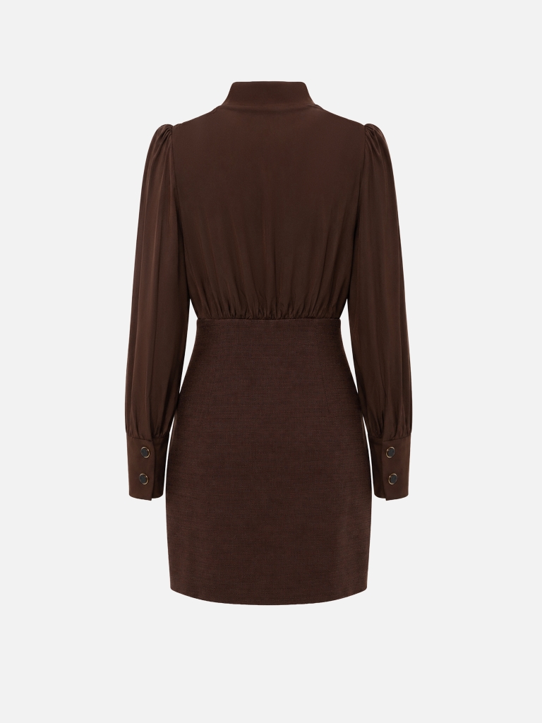 Mixed-fabric mini dress with draped bodice