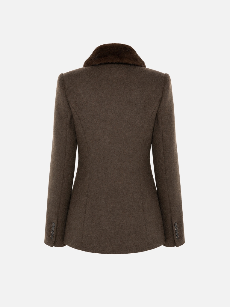 Fitted woollen coat with an eco-fur collar