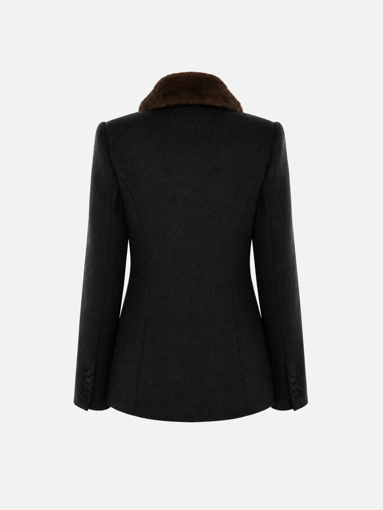 Fitted woollen coat with an eco-fur collar