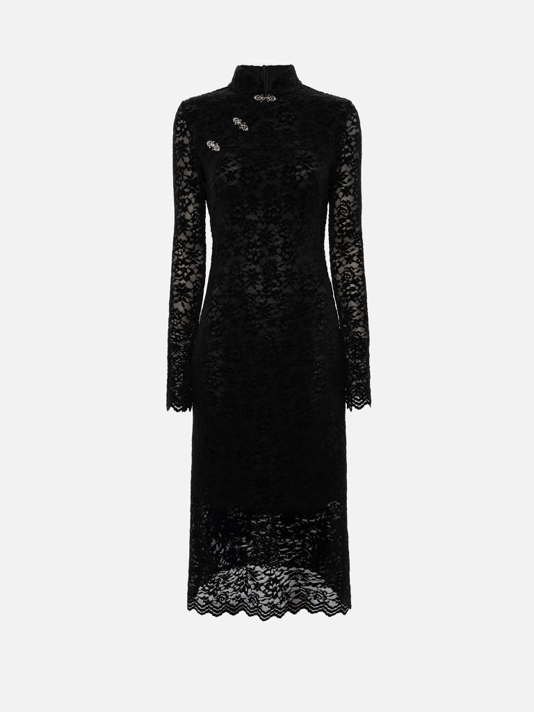 Guipure midi dress with metal fastenings