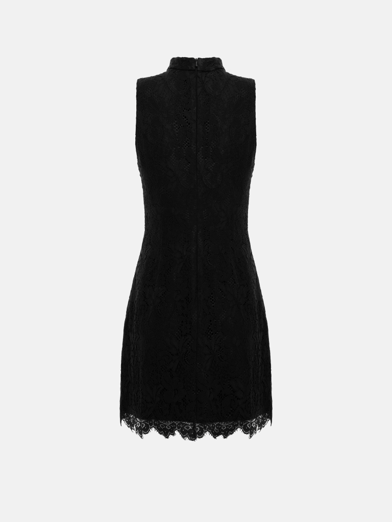 Guipure mini dress with a diagonal fastening on the bodice