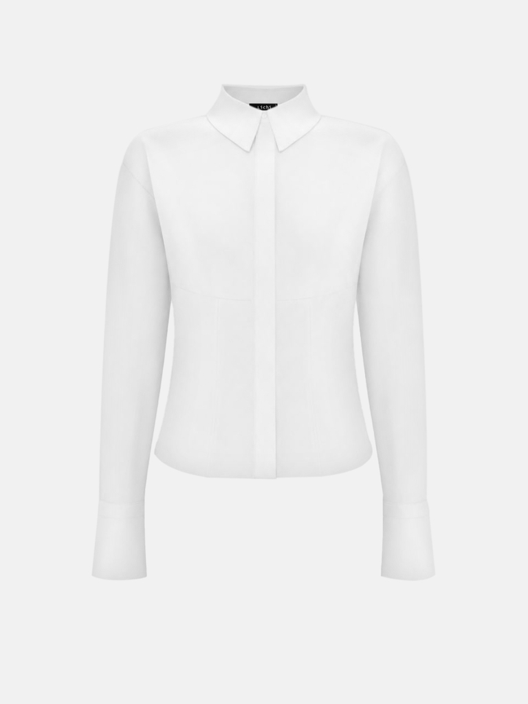 Shirt with a corset-style insert at the waist