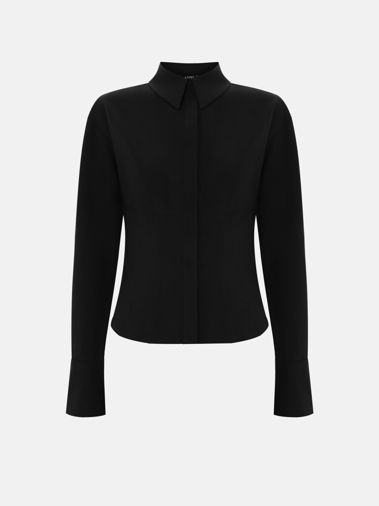 Shirt with a corset-style insert at the waist