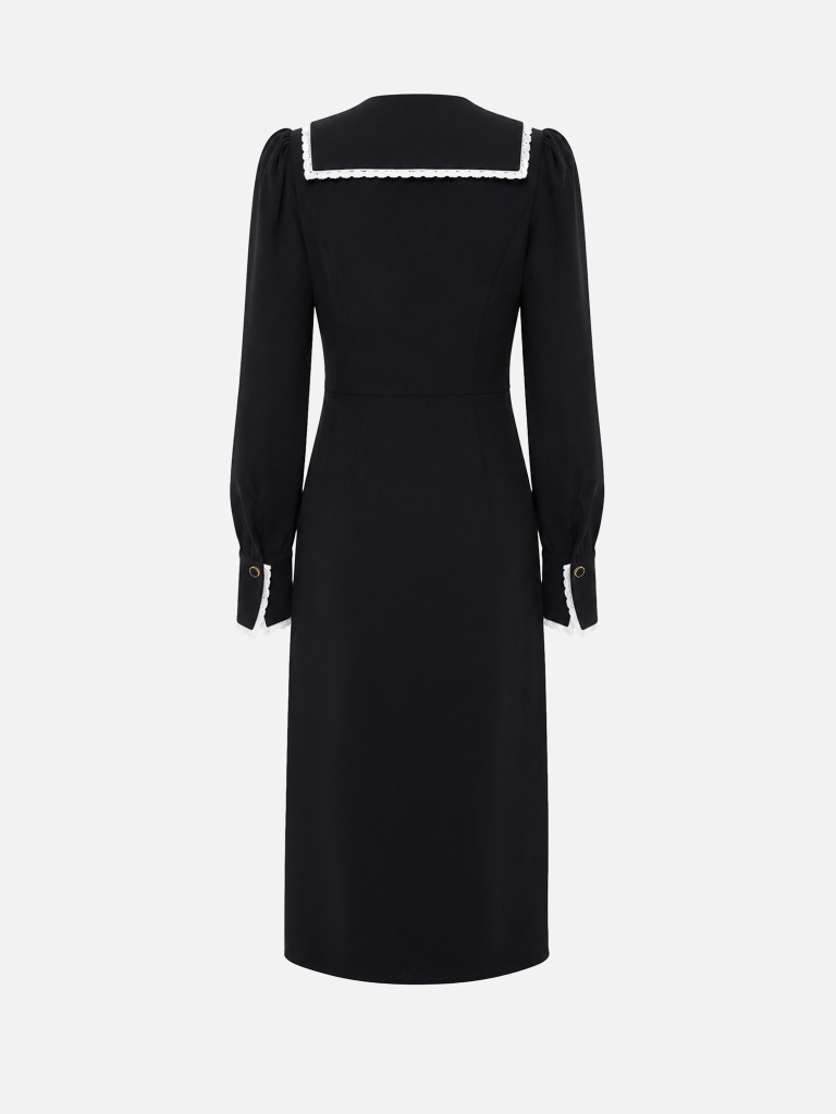 Midi dress with contrasting trim on the collar