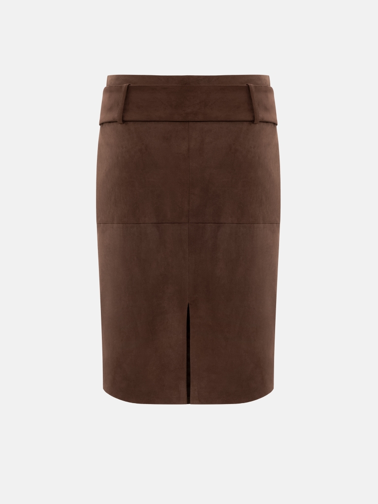 Knee-length eco-suede skirt with a wide belt
