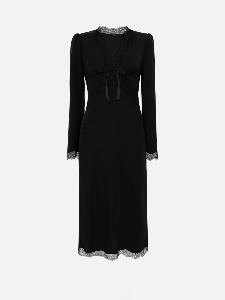 Midi dress with a bow on the bodice and matching lace