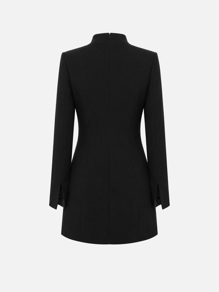 Mini dress with accentuated shoulders and a zip on the collar