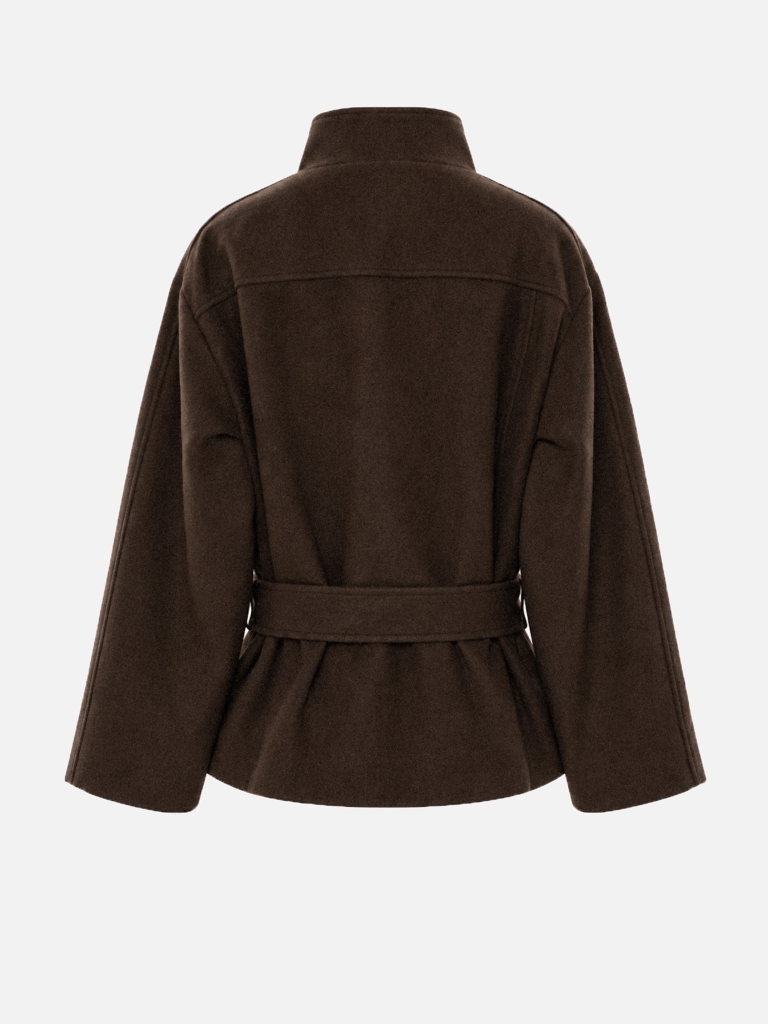 Short coat with button fastening and a matching belt