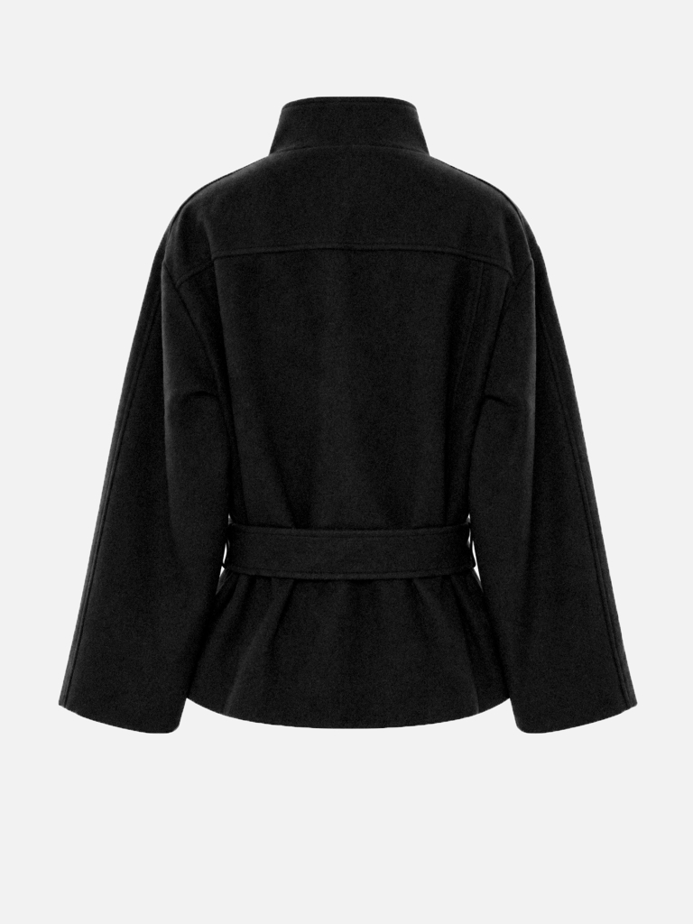 Short coat with button fastening and a matching belt