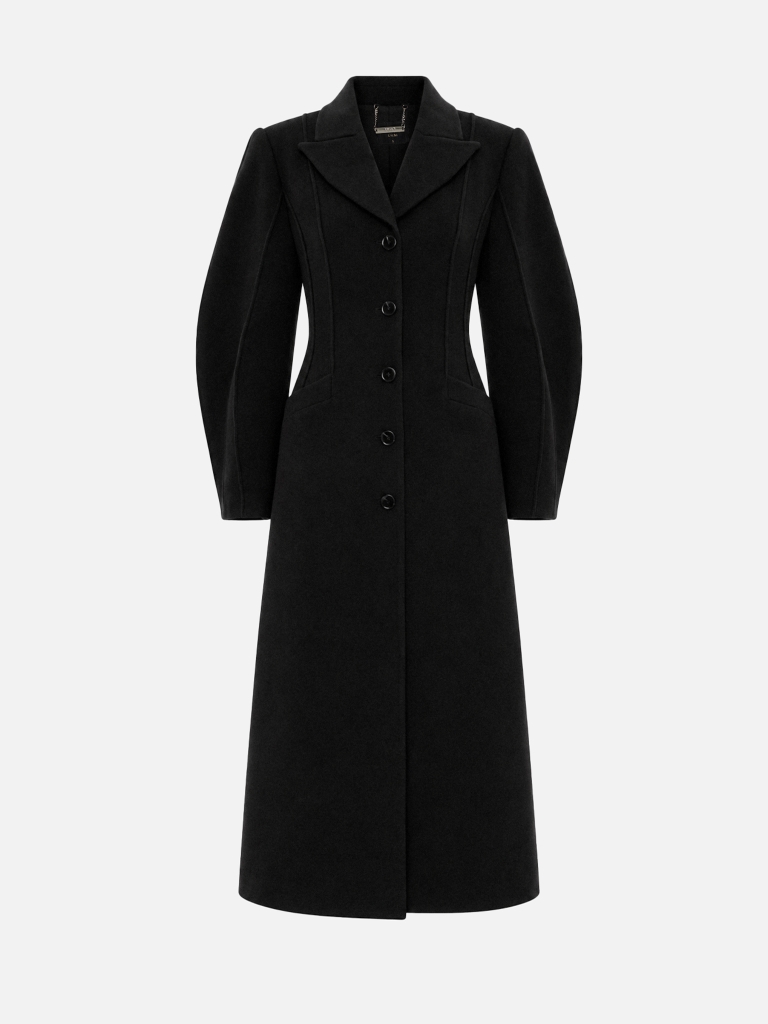Fitted midi coat with voluminous sleeves