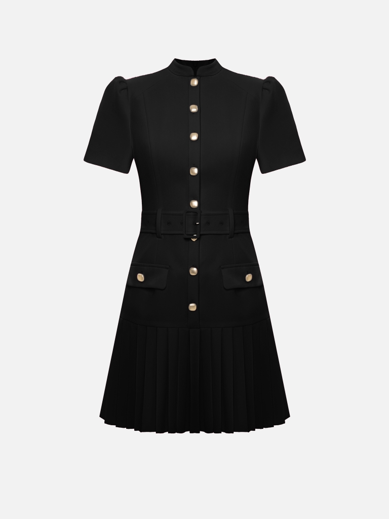 Mini dress with short sleeves and a pleated skirt