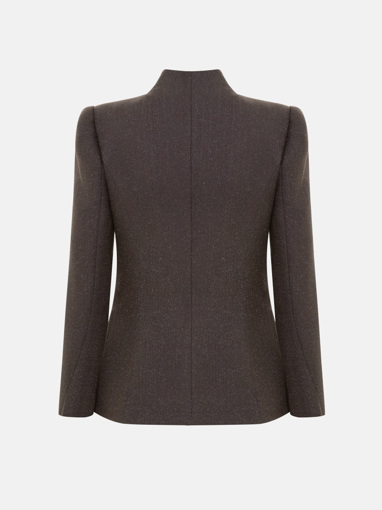 Single-breasted jacket with a high collar and hidden fastening