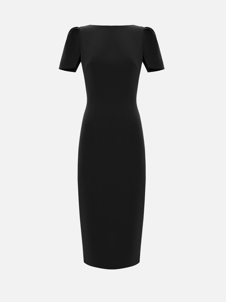 Midi dress with an oval neckline and short sleeves