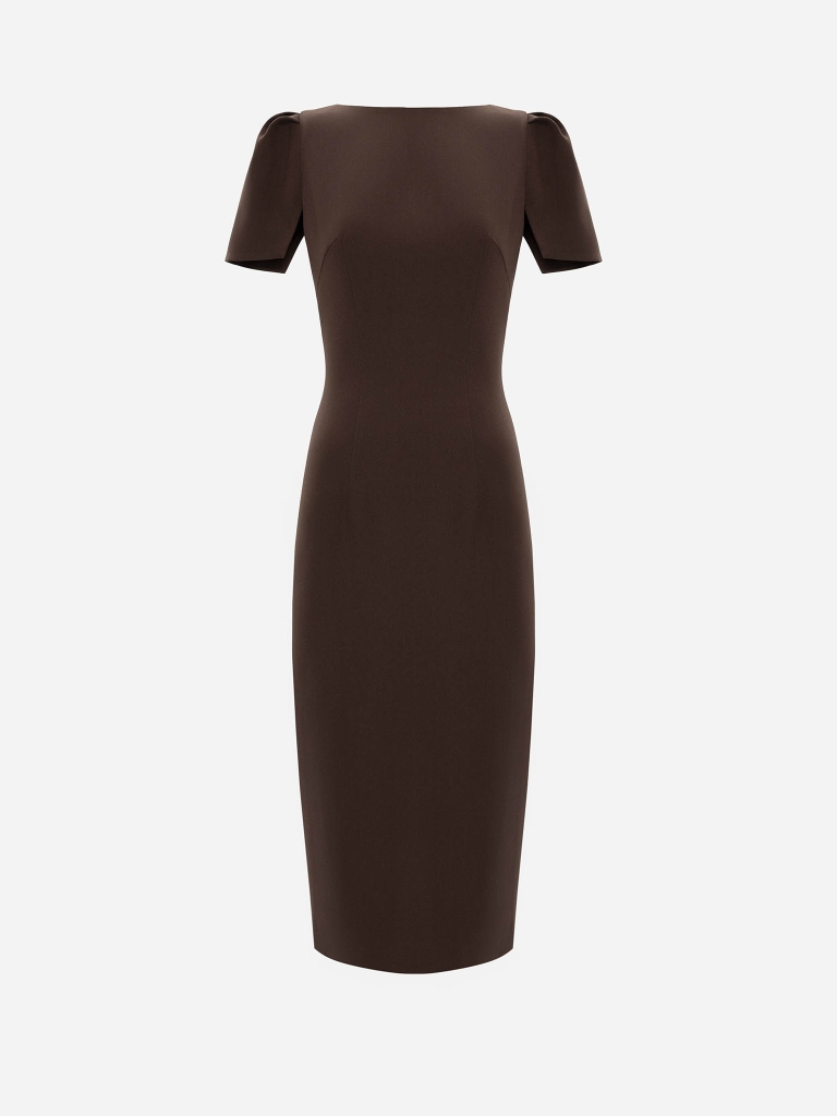 Midi dress with an oval neckline and short sleeves