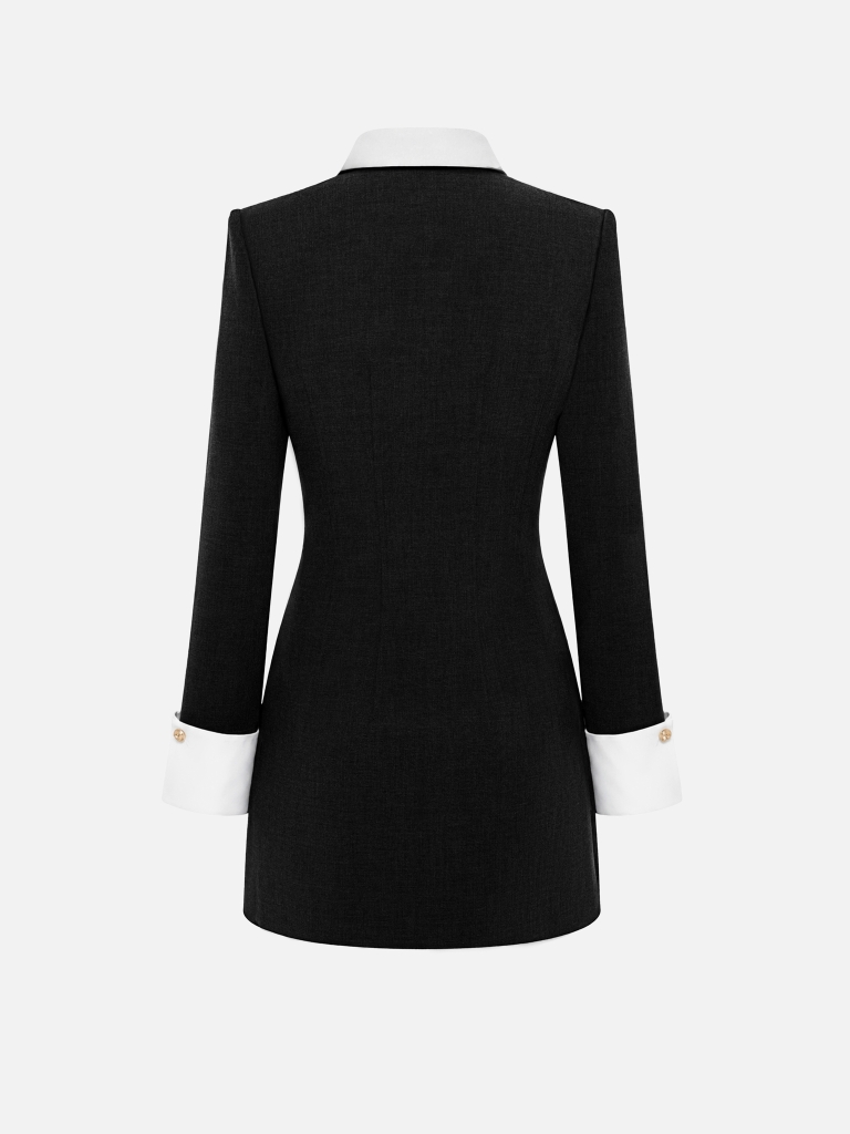Fitted jacket-style dress with contrasting details and golden details 