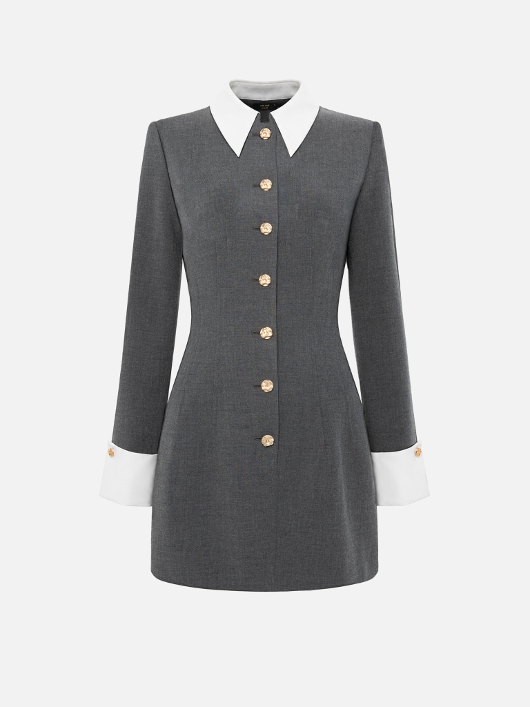 Fitted jacket-style dress with contrasting details and golden details 