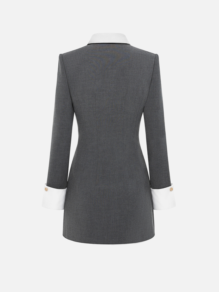 Fitted jacket-style dress with contrasting details and golden details 