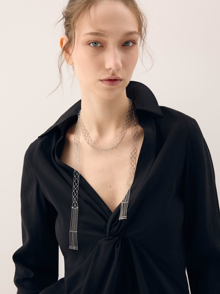 Braided silvertone necklace