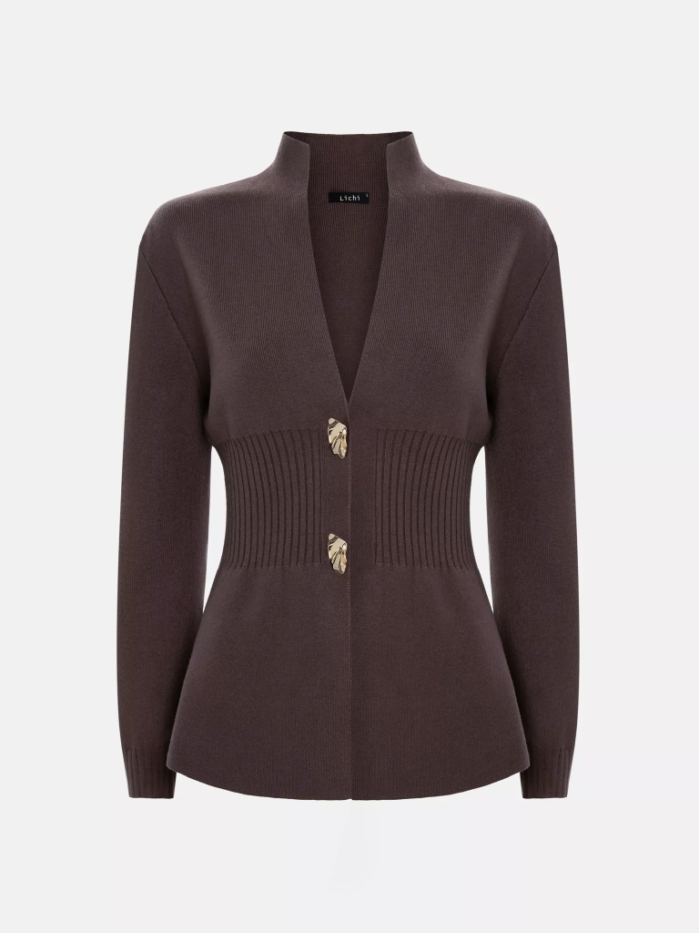 Cardigan with a ribbed waistband and accent buttons