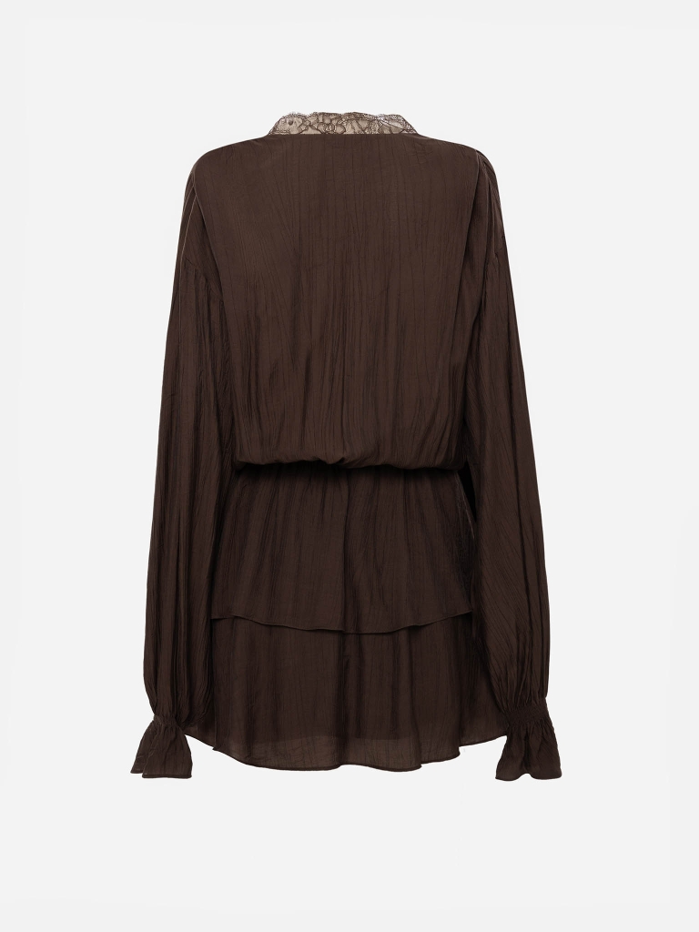 Mini dress in lightweight fabric with lace on the collar