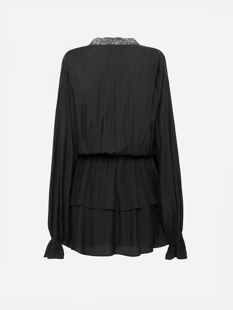 Mini dress in lightweight fabric with lace on the collar