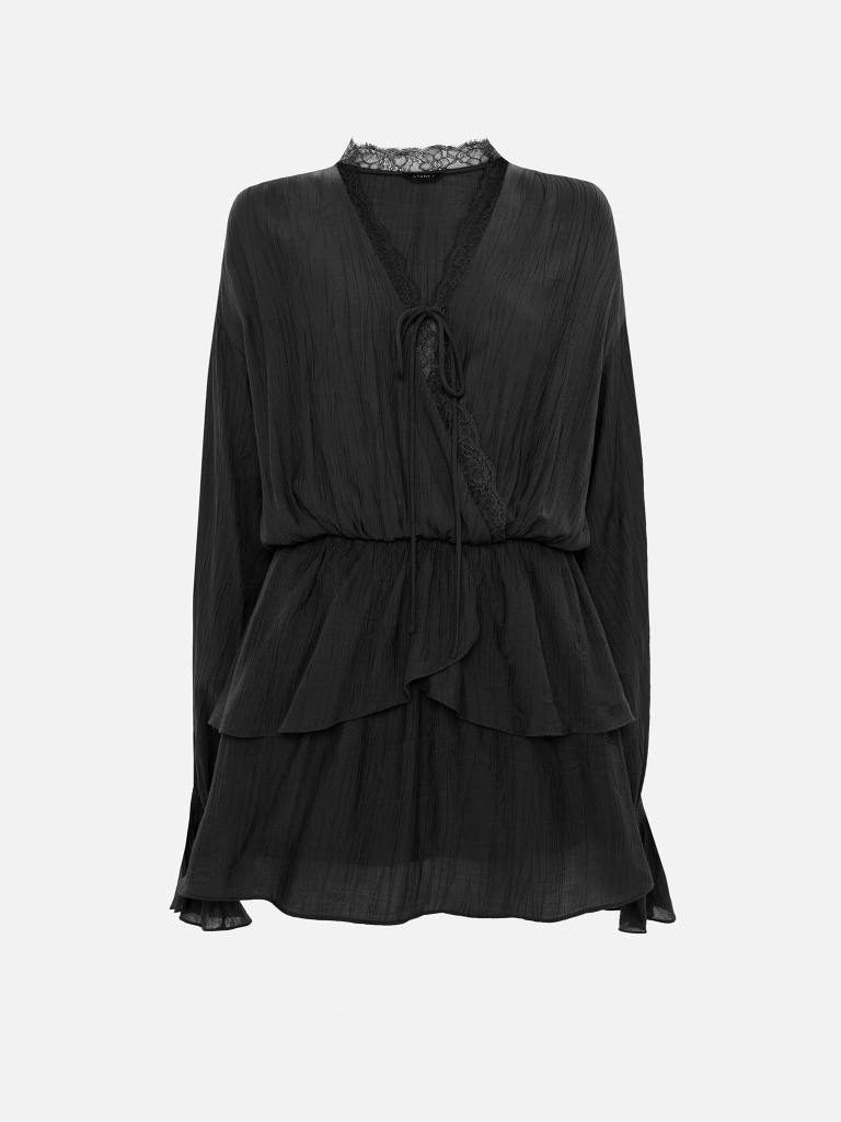 Mini dress in lightweight fabric with lace on the collar