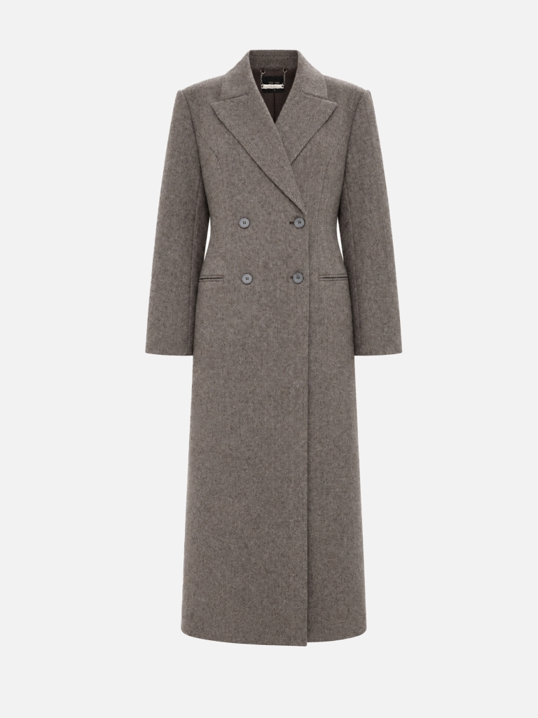 Double-breasted maxi woollen coat