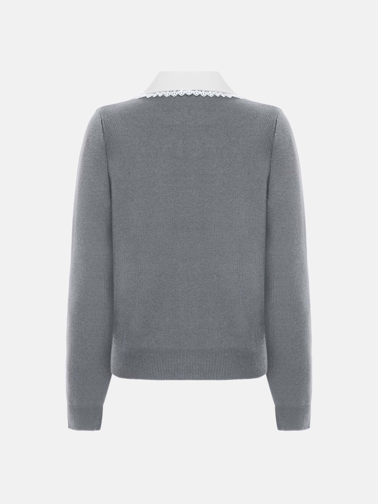 Viscose cardigan with a contrasting collar and embroidery