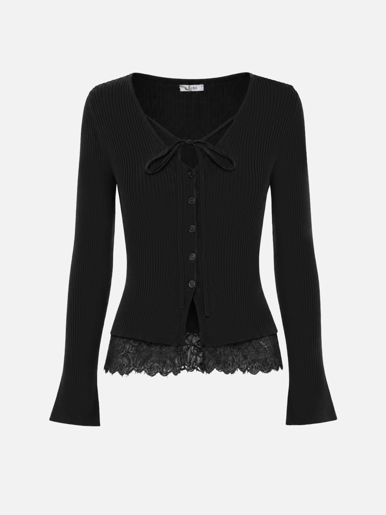 Ribbed cardigan with lace lining