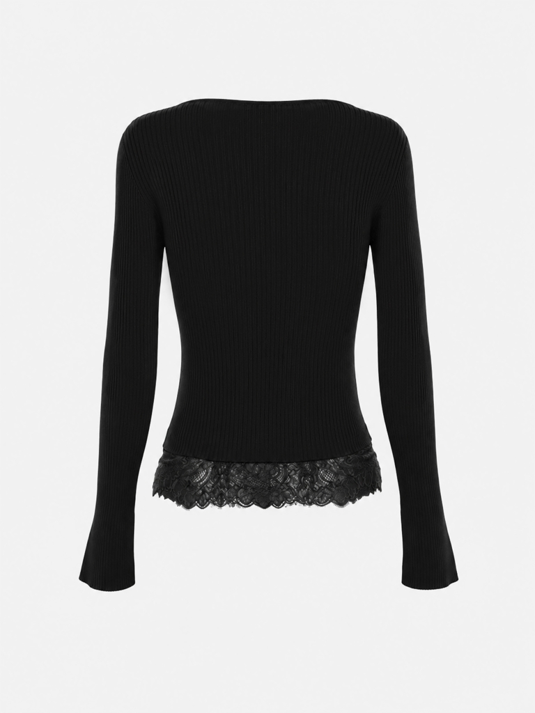 Ribbed cardigan with lace lining