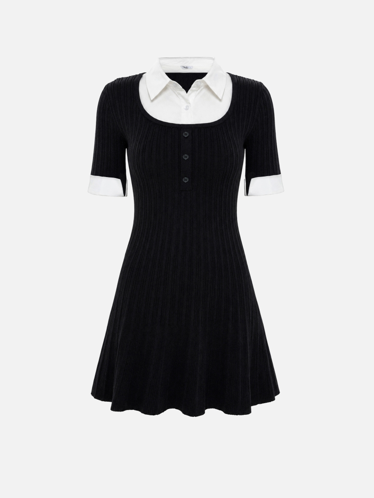 Ribbed mini dress with contrasting details