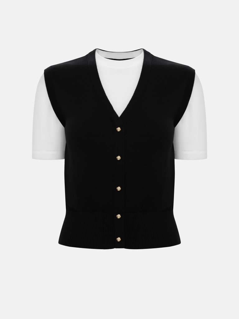 T-shirt with a contrasting knitted waistcoat