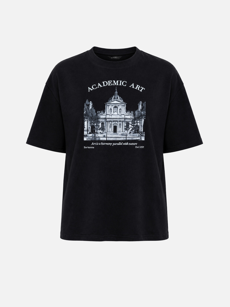 Oversized cotton T-shirt with a contrasting print