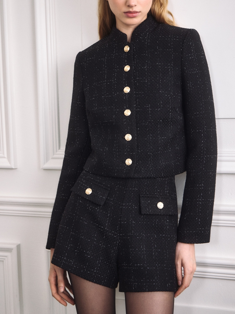 Straight-cut tweed jacket with golden fittings 
