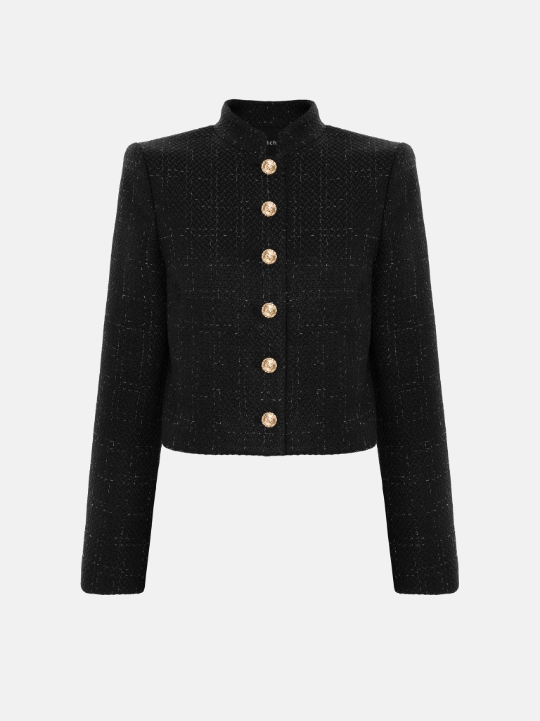 Straight-cut tweed jacket with golden fittings 