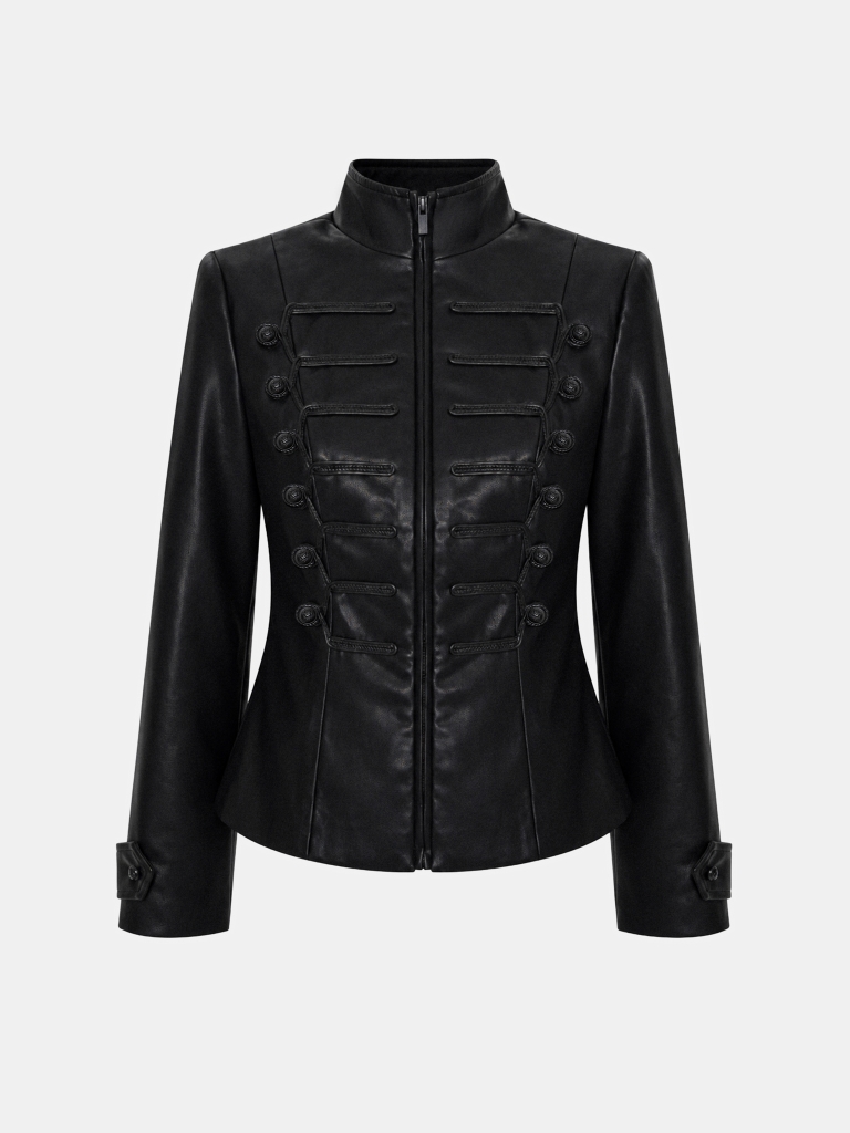Eco-leather jacket with hussar-style detailing