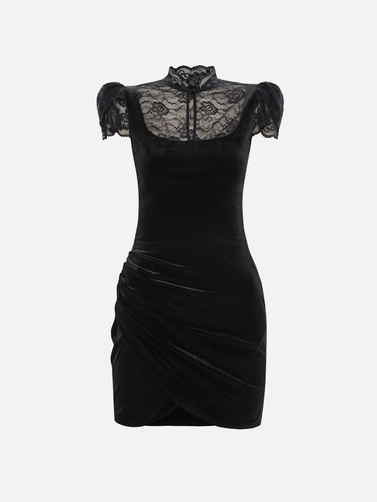 Velvet mini dress with a lace bodice