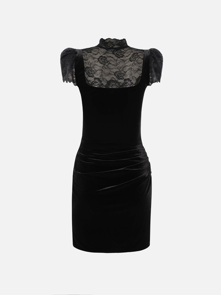 Velvet mini dress with a lace bodice