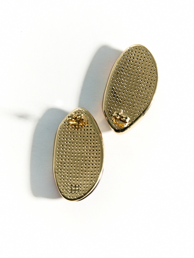 Abstract-shaped stud earrings with stones in the center