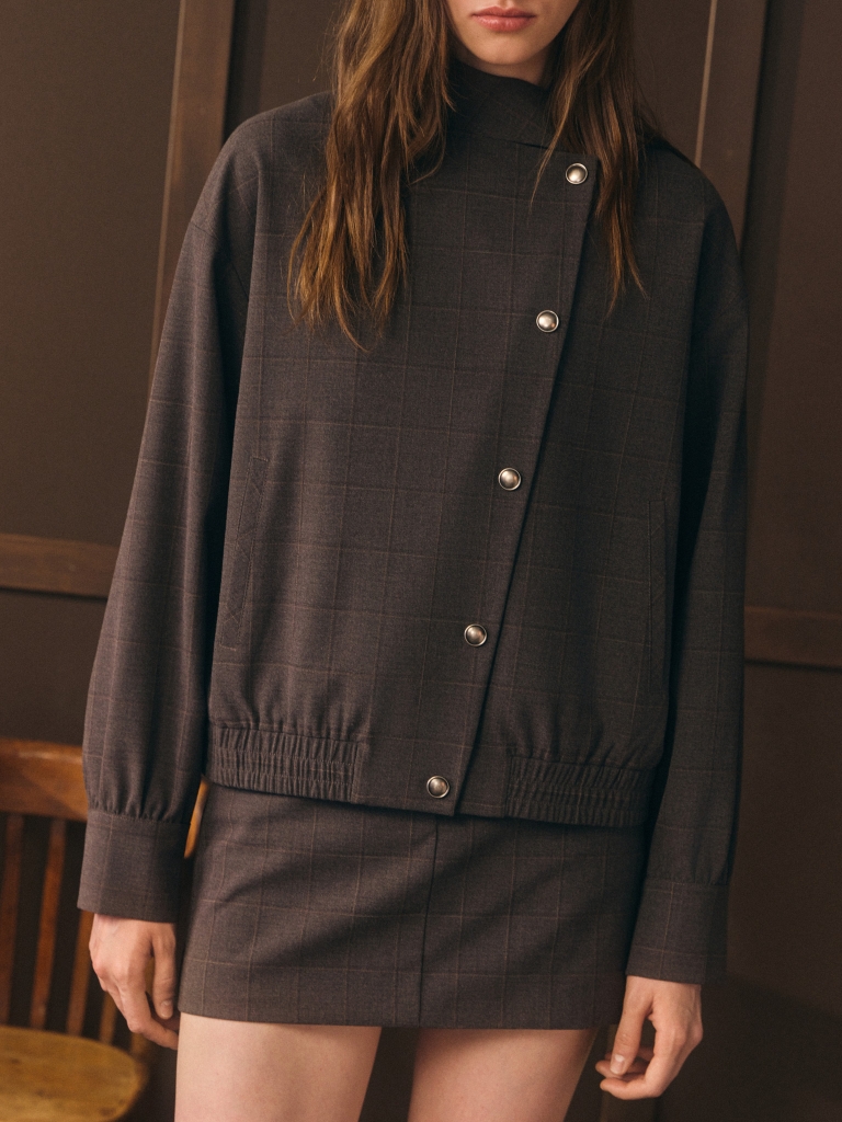 Blouson bomber ample à carreaux