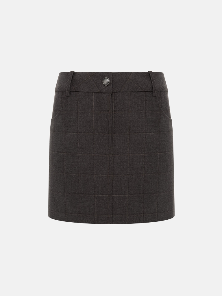 Straight-cut checkered mini skirt