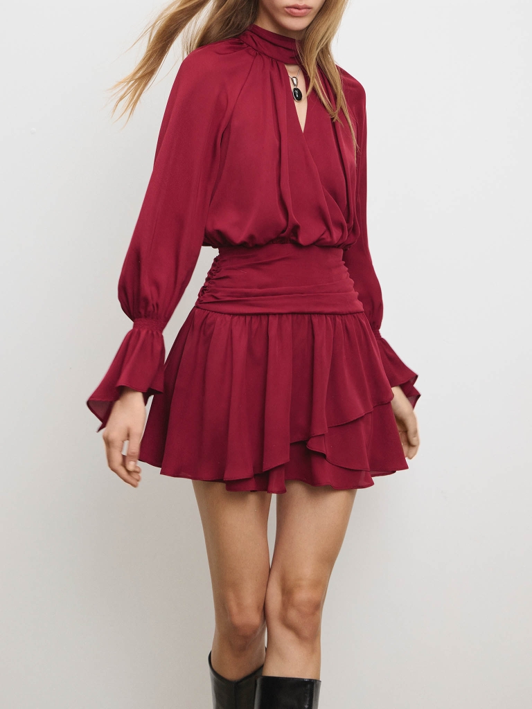 Minikleid mit drapierter Hüftpartie und mehrlagigem Rock