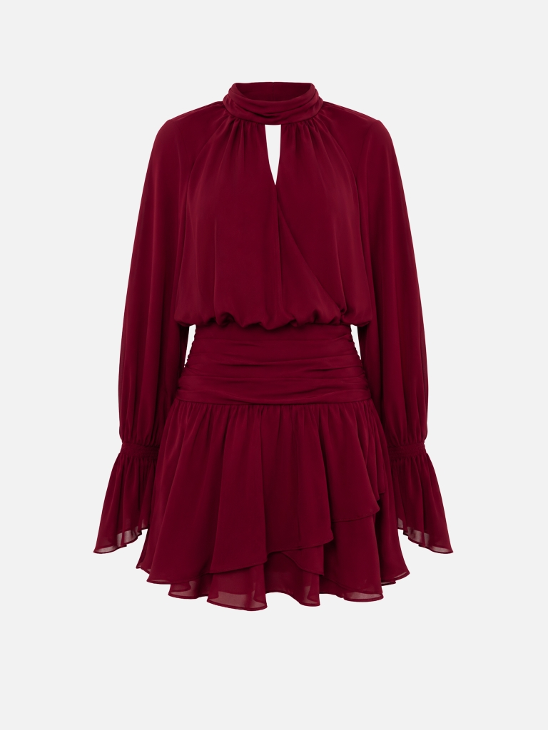 Minikleid mit drapierter Hüftpartie und mehrlagigem Rock