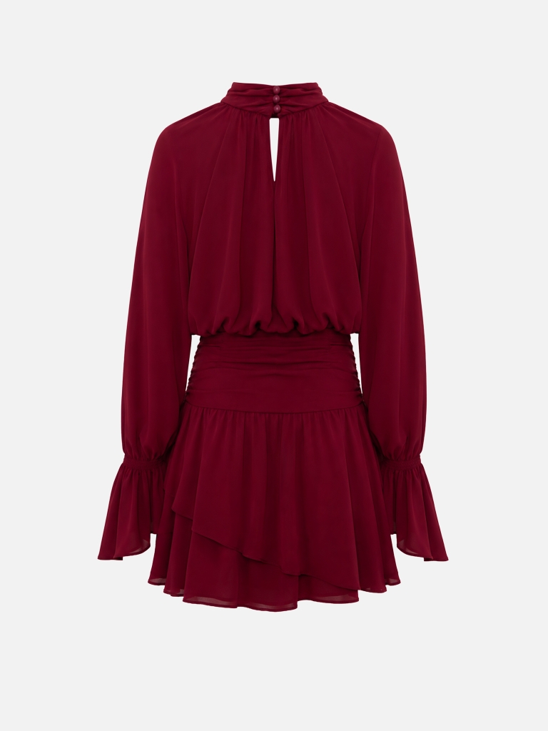 Minikleid mit drapierter Hüftpartie und mehrlagigem Rock