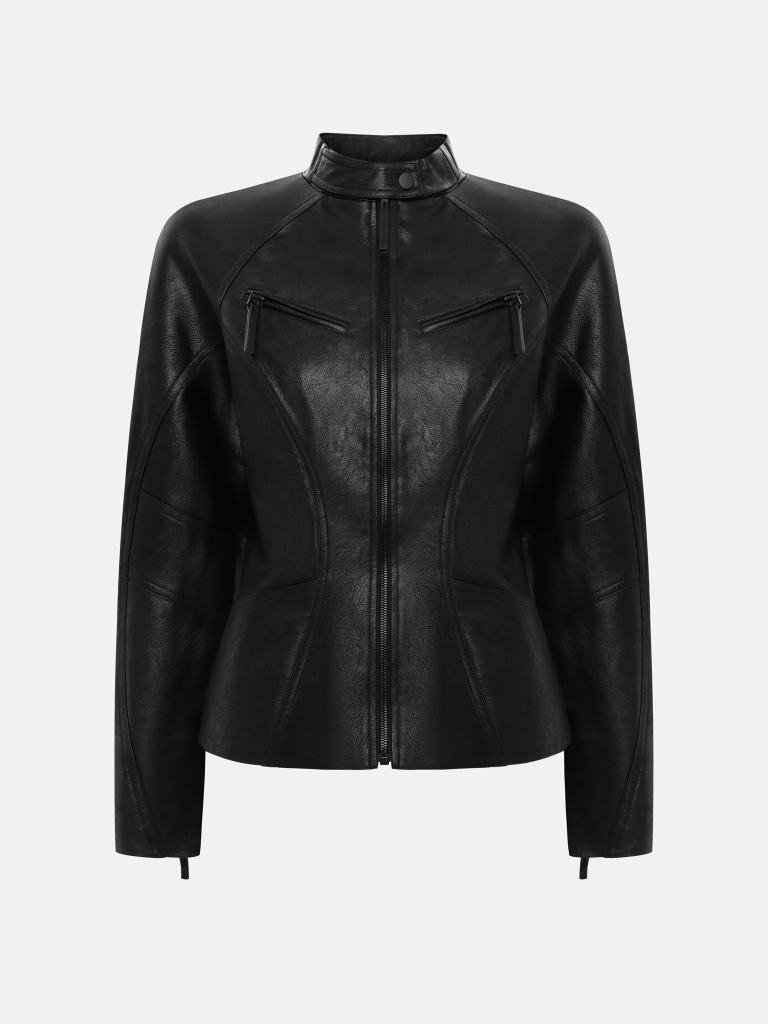 Fitted textured eco-leather jacket
