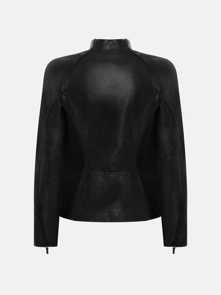 Fitted textured eco-leather jacket