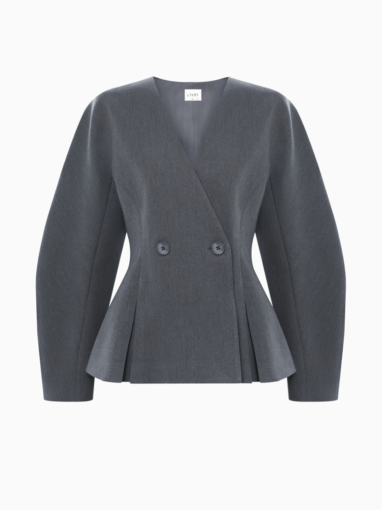 Jacket with voluminous sleeves and waist pleats