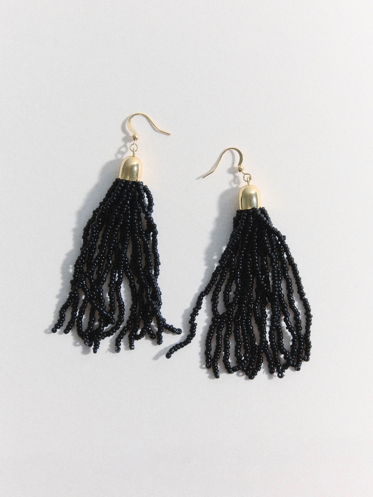 Golden earrings with beaded tassels