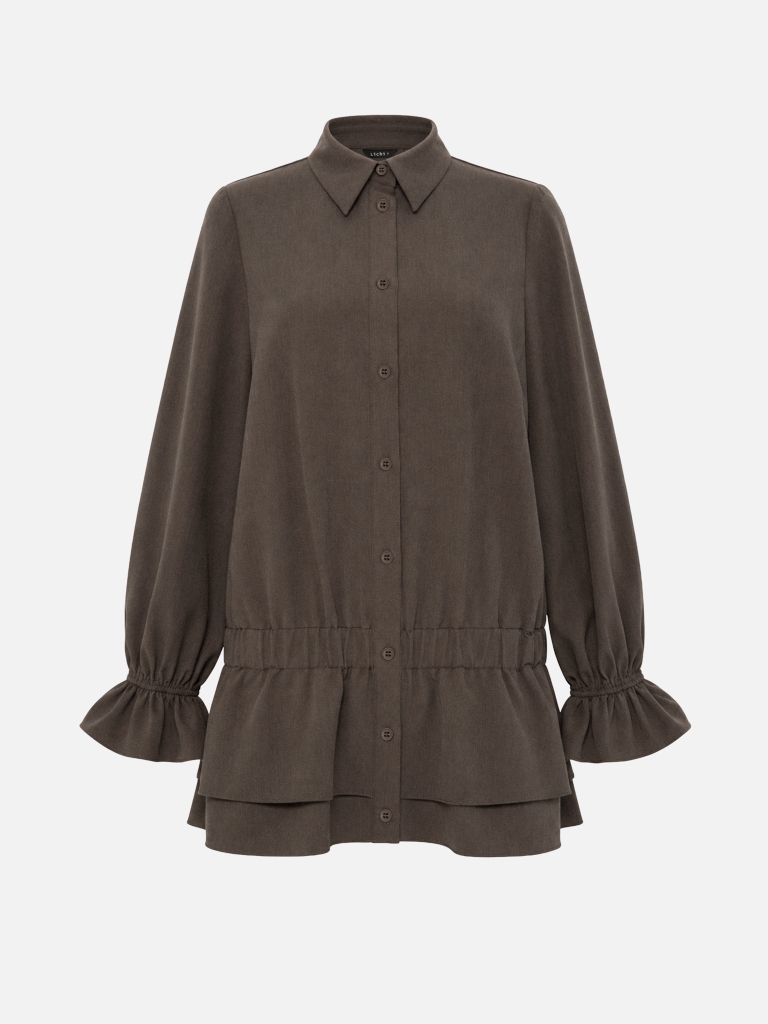 Mini shirt dress with voluminous sleeves and an elastic waistband